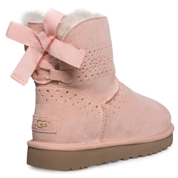 UGG Dae Sunshine Perf Boots in Tropical Peach Pink Suede Sheepskin and Gold - Picture 2 of 13